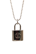 Load image into Gallery viewer, Sterling silver ball chain necklace with a repurposed designer lock pendant
