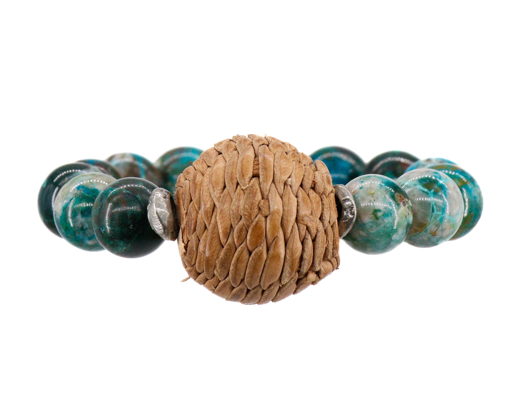 Chrysocolla and African leather bracelet
