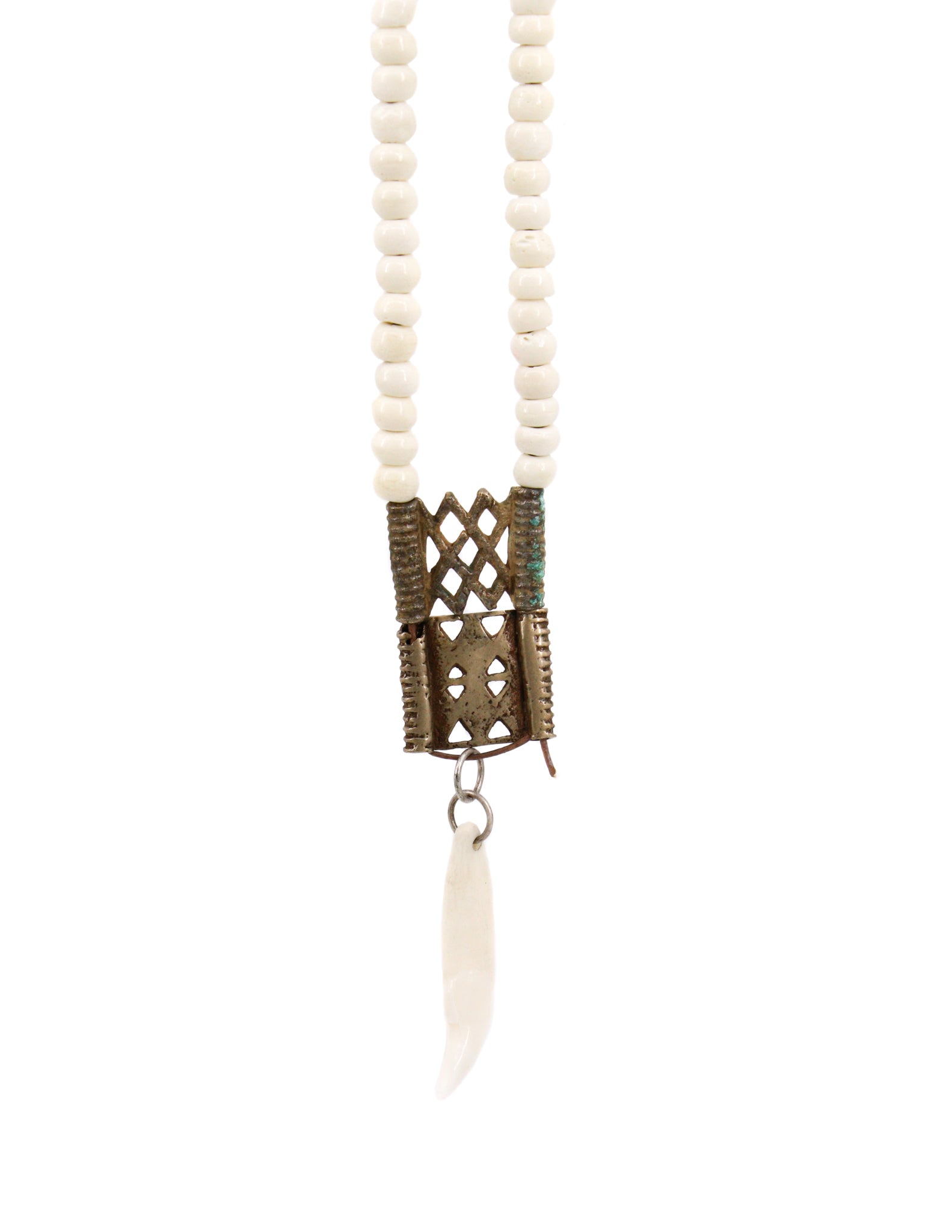 Bone beads on leather necklace