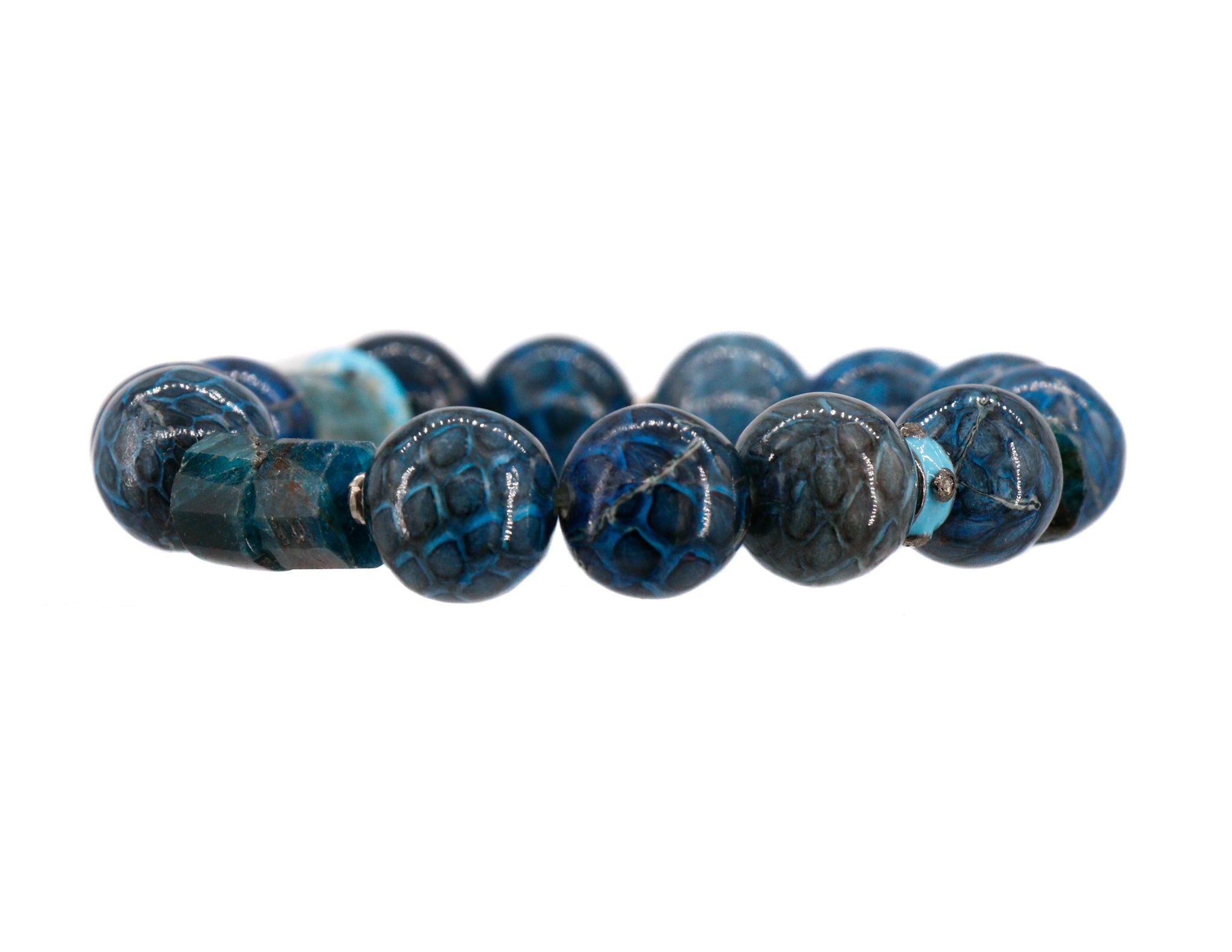 Blue snake skin patterned bracelet with turquoise bracelet