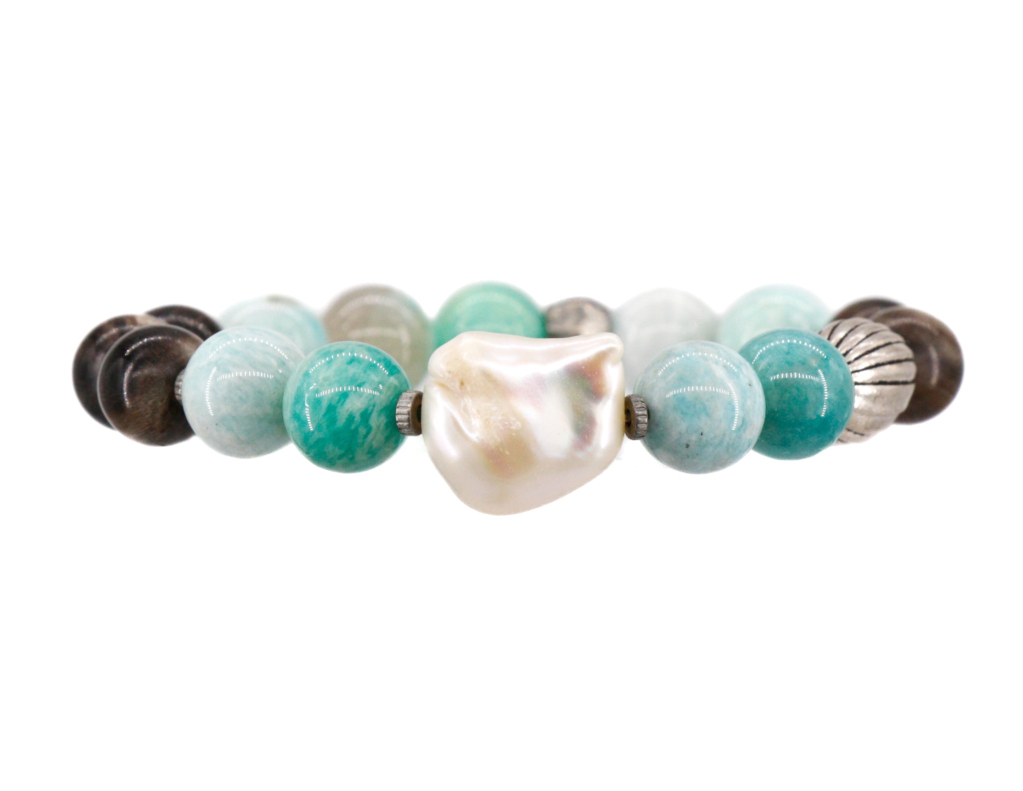 Freshwater pearl with water buffalo horn and ammonite bracelet