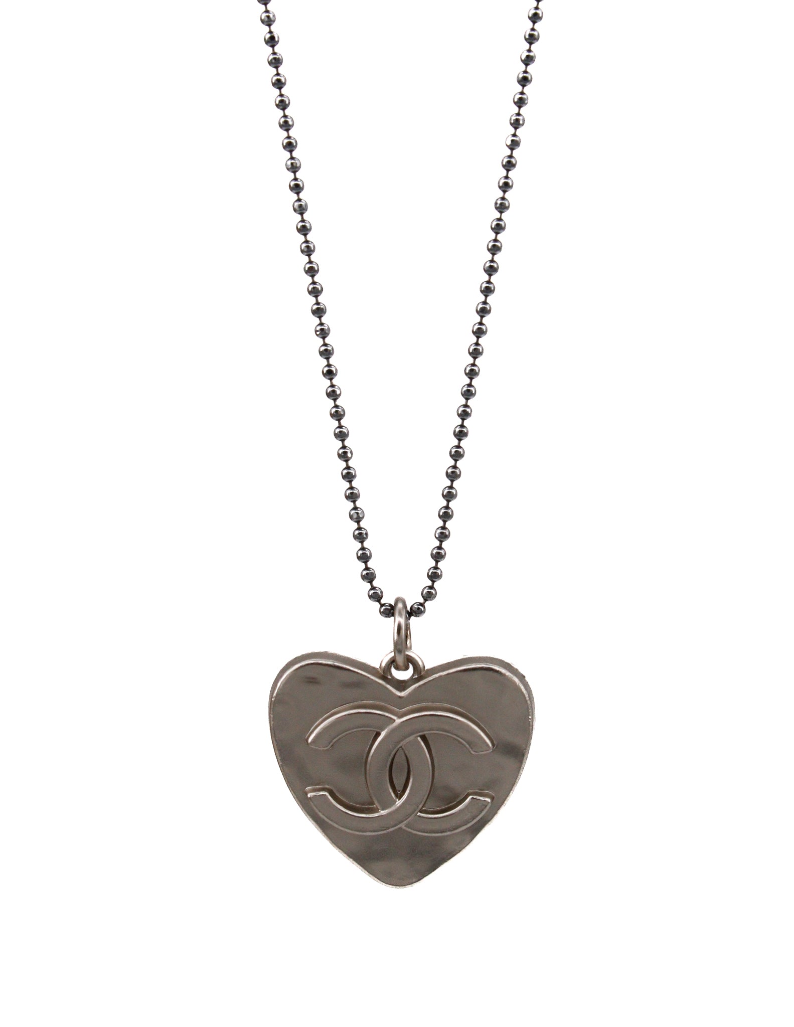 Sterling silver ball chain necklace with a repurposed designer heart pendant