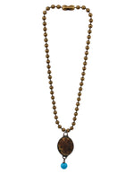 Load image into Gallery viewer, Brass ball chain necklace with a religious medallion and turquoise
