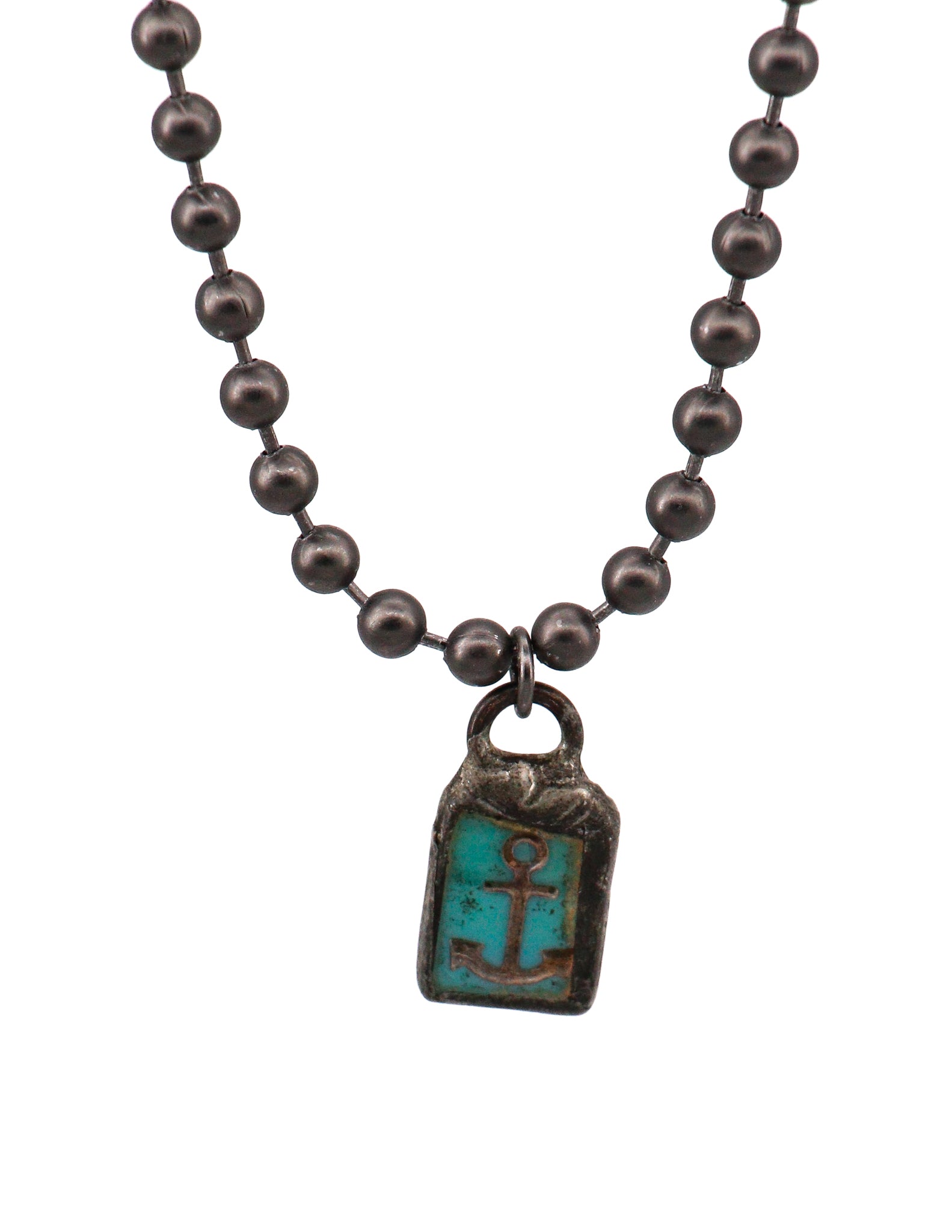 Gun metal ball chain necklace with an anchor pendant