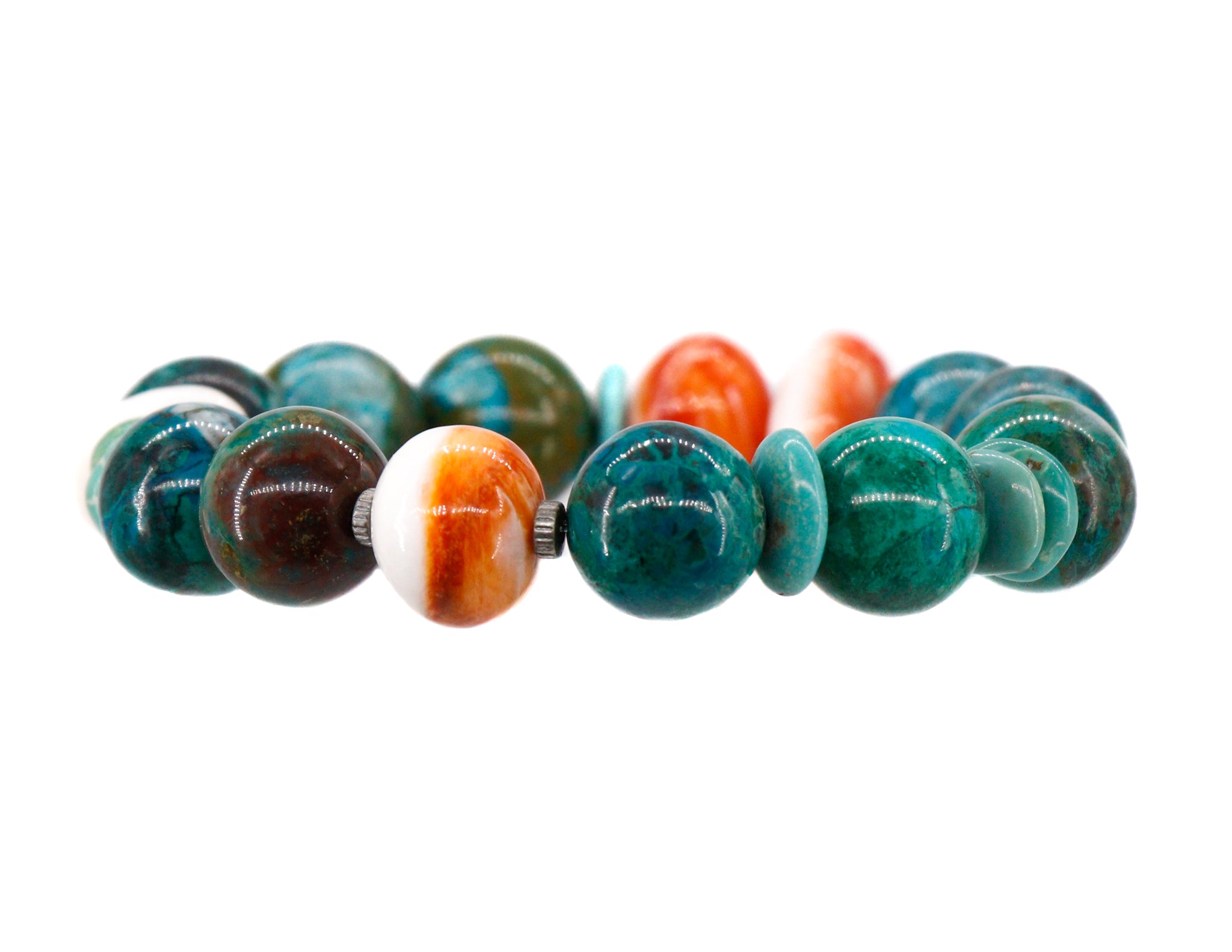 Chrysocolla, spiny oyster and turquoise bracelet