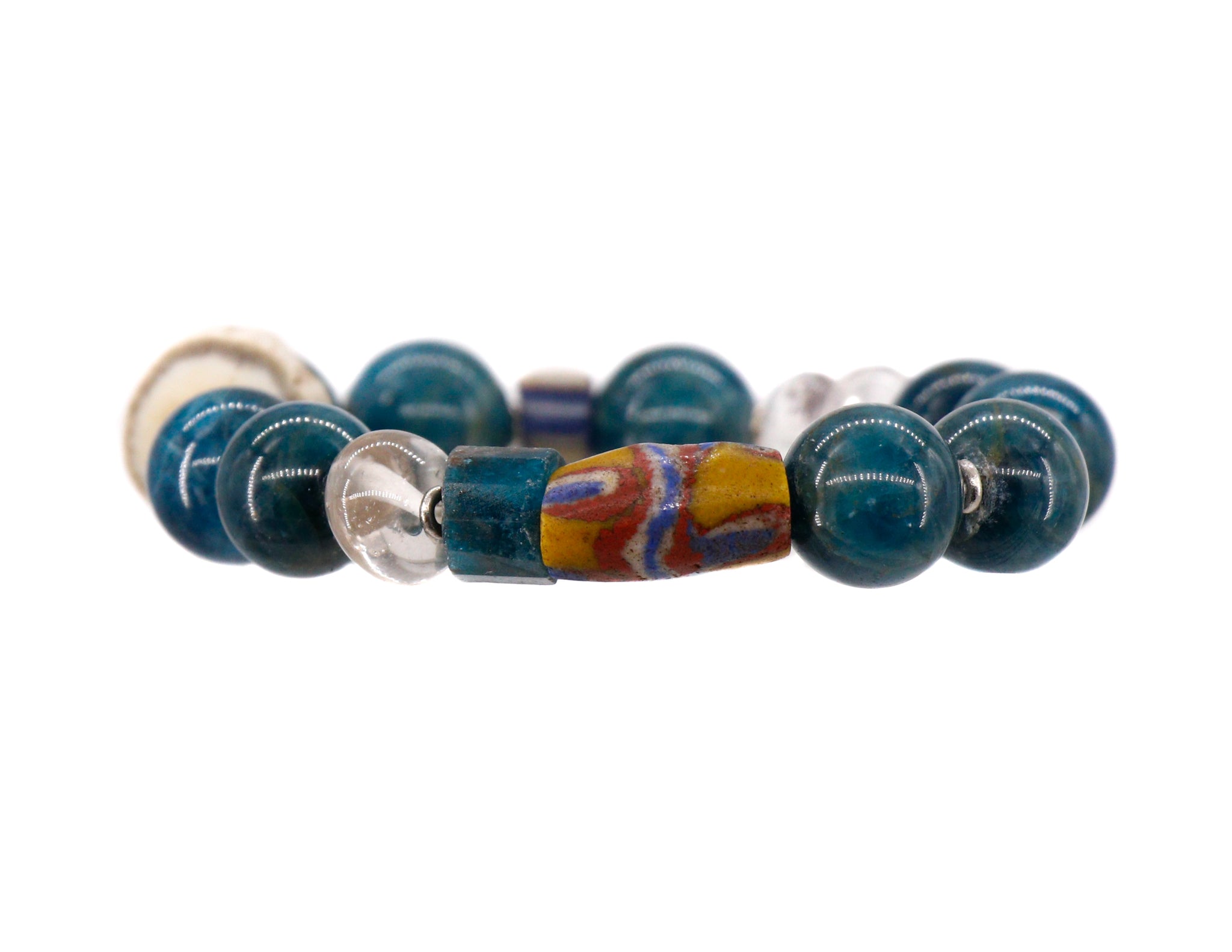 Apatite, African trade beads and natural horn bracelet