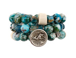 Load image into Gallery viewer, Chrysocolla, hand cut apatite with a turquoise enamel and pave diamond bead bracelet
