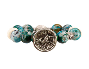 Chrysocolla bracelet with a vintage stag button