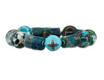 Load image into Gallery viewer, Chrysocolla, hand cut apatite with a turquoise enamel and pave diamond bead bracelet
