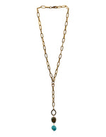 Load image into Gallery viewer, Brass necklace with two turquoise drops
