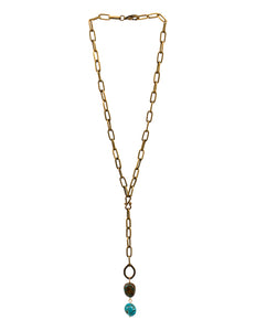 Brass necklace with two turquoise drops