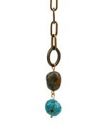 Load image into Gallery viewer, Brass necklace with two turquoise drops
