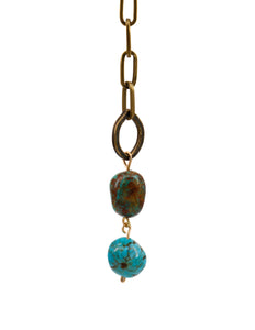 Brass necklace with two turquoise drops