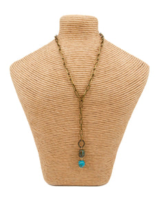 Brass necklace with two turquoise drops