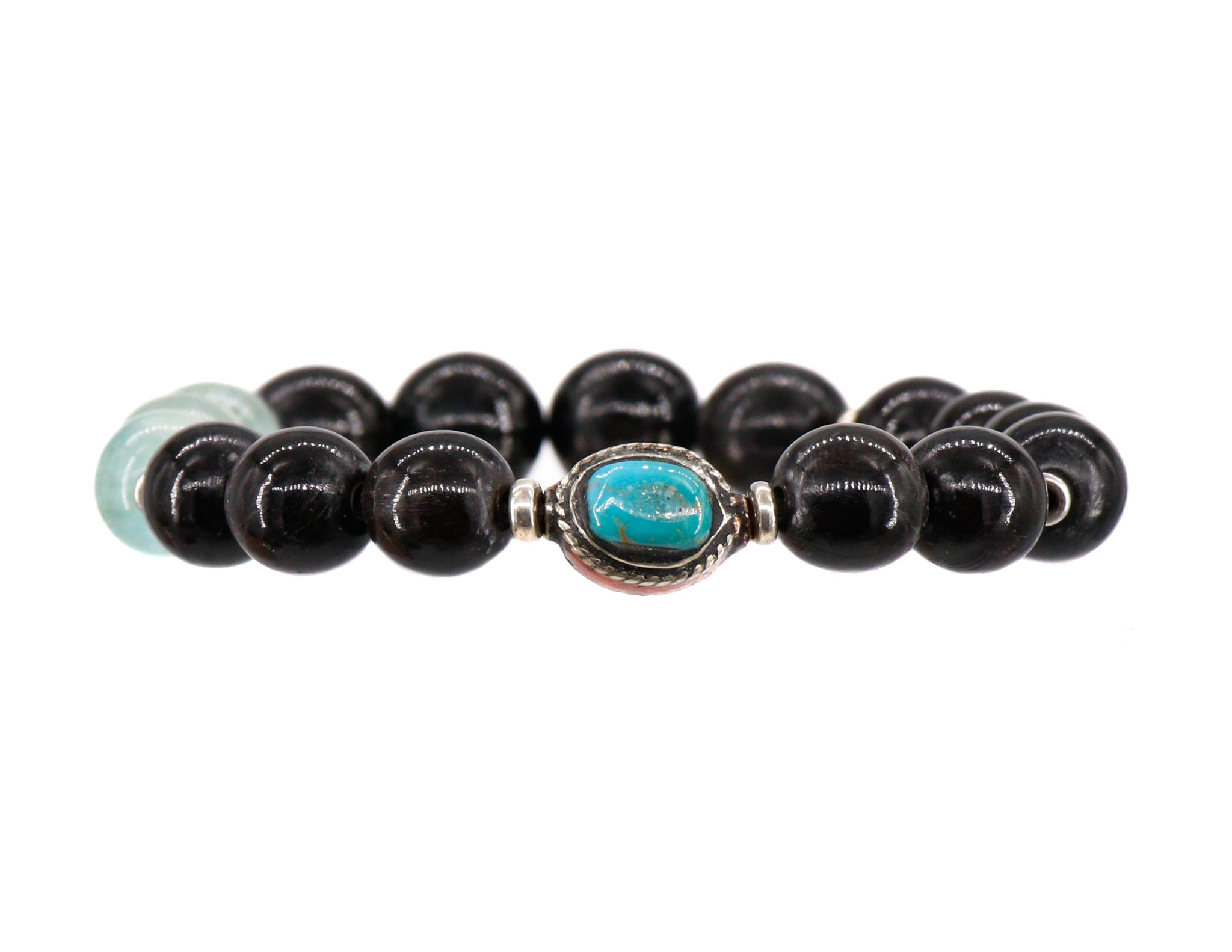 Fluorite, turquoise bead with black buffalo horn bracelet