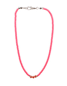 Pink African vinyl choker with orange enamel/diamond center beads