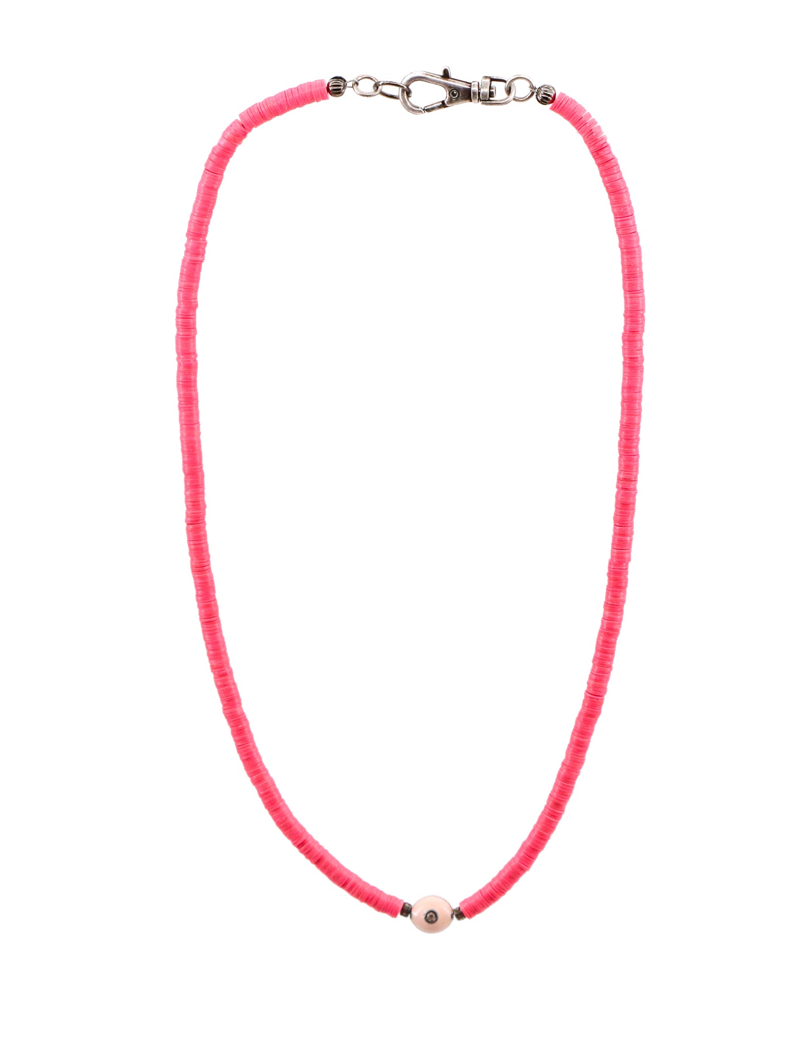 Pink African vinyl choker with a pink enamel/diamond bead