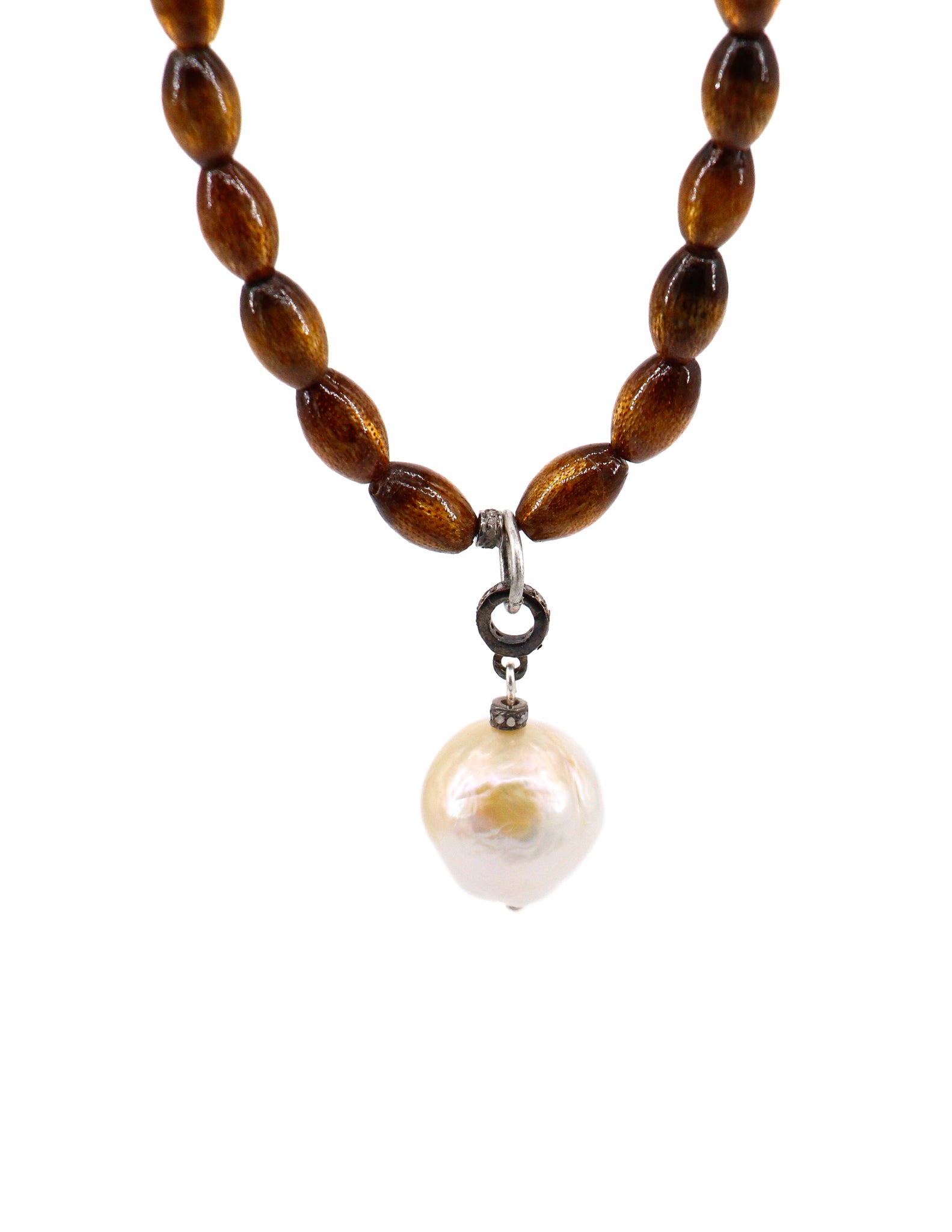 Gold coral necklace with a pearl pendant