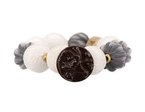 White crocodile embossed bracelet with vintage dog bead