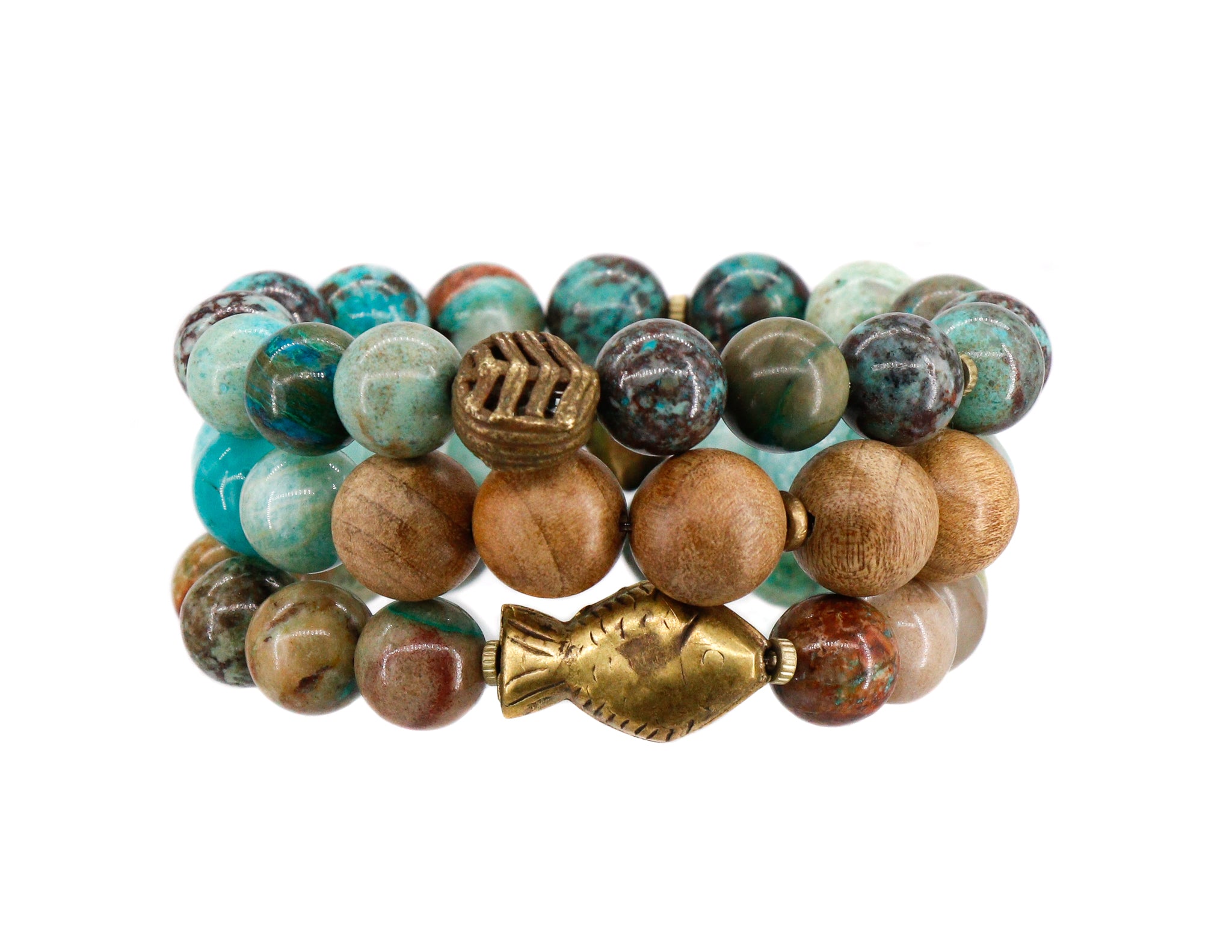 Chrysocolla bracelet with a brass bead