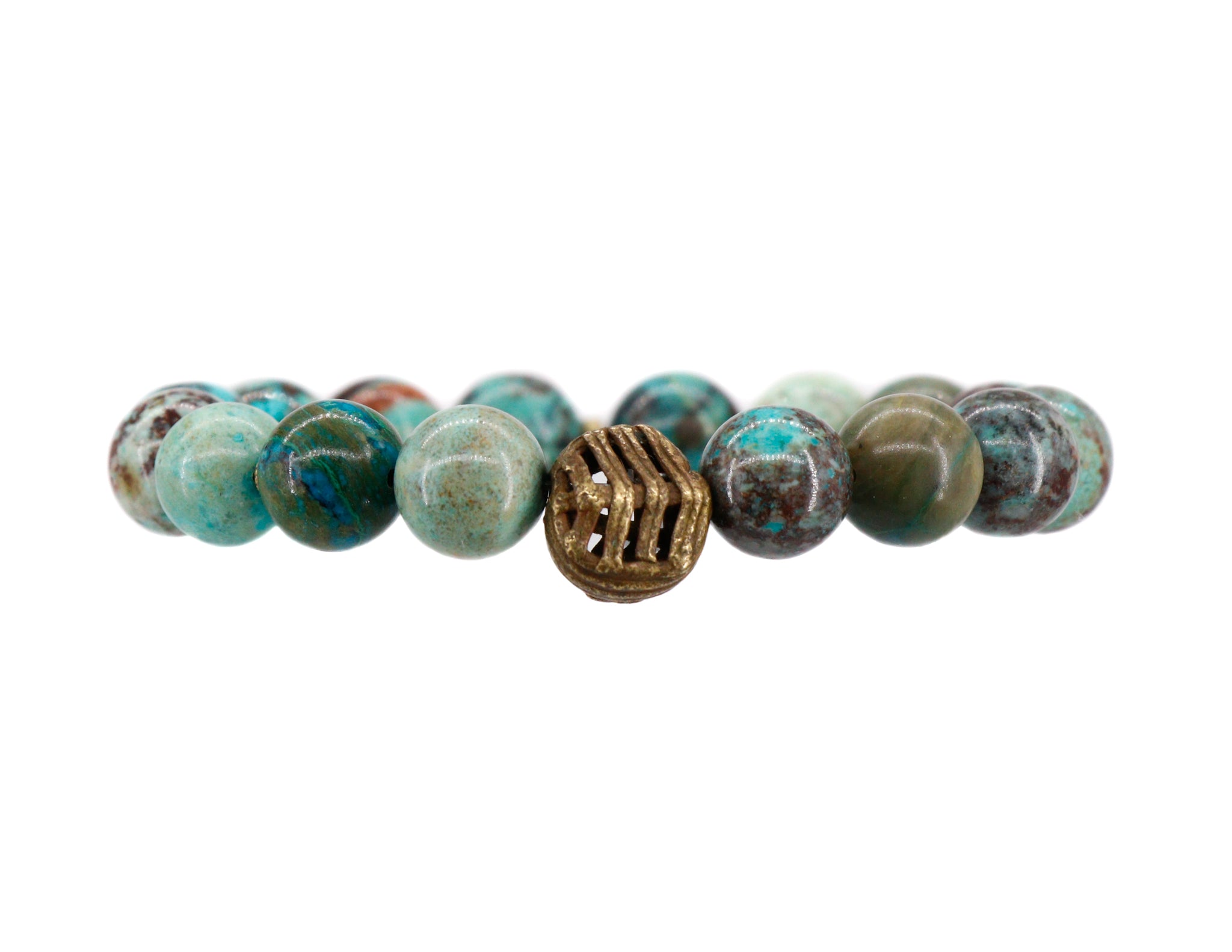 Chrysocolla bracelet with a brass bead