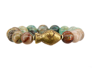 Chrysocolla bracelet with a brass fish