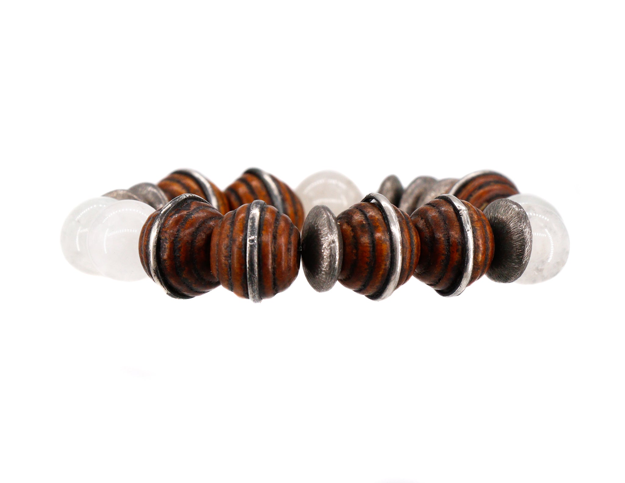 Moonstone bracelet with vintage wood beads with sterling silver