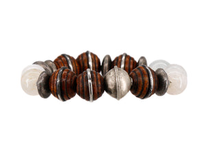 Moonstone bracelet with vintage wood with sterling silver beads