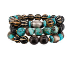 Load image into Gallery viewer, Striped dzi bead bracelet with Sleeping beauty turquoise

