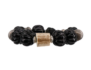 Carved water buffalo beads with silver