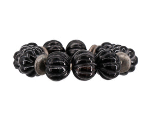 Carved black water buffalo bead bracelet with silver