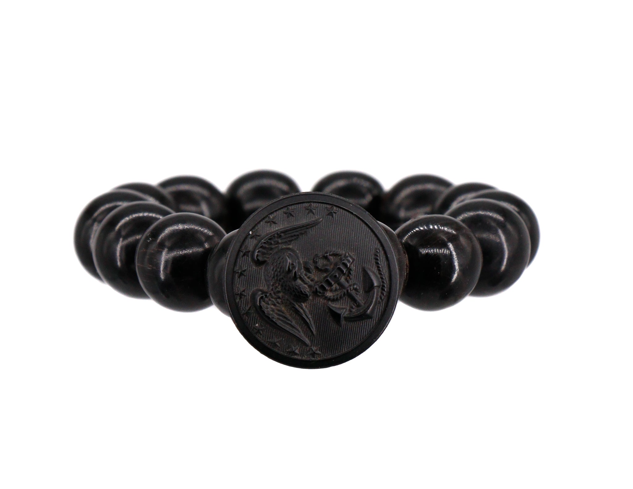 Black buffalo horn bracelet with a military button