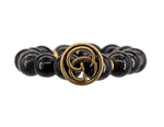Load image into Gallery viewer, Black buffalo horn beads with a repurposed designer gold button
