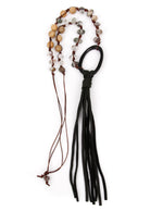 Load image into Gallery viewer, Sandalwood and lodolite necklace with suede tassel

