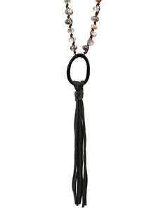 Sandalwood and lodolite necklace with suede tassel