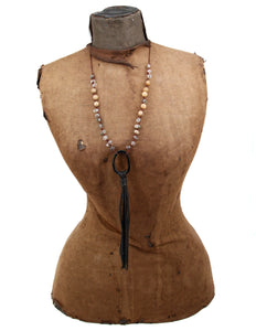 Sandalwood and lodolite necklace with suede tassel