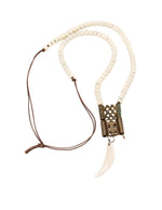 Load image into Gallery viewer, Bone beads on leather necklace
