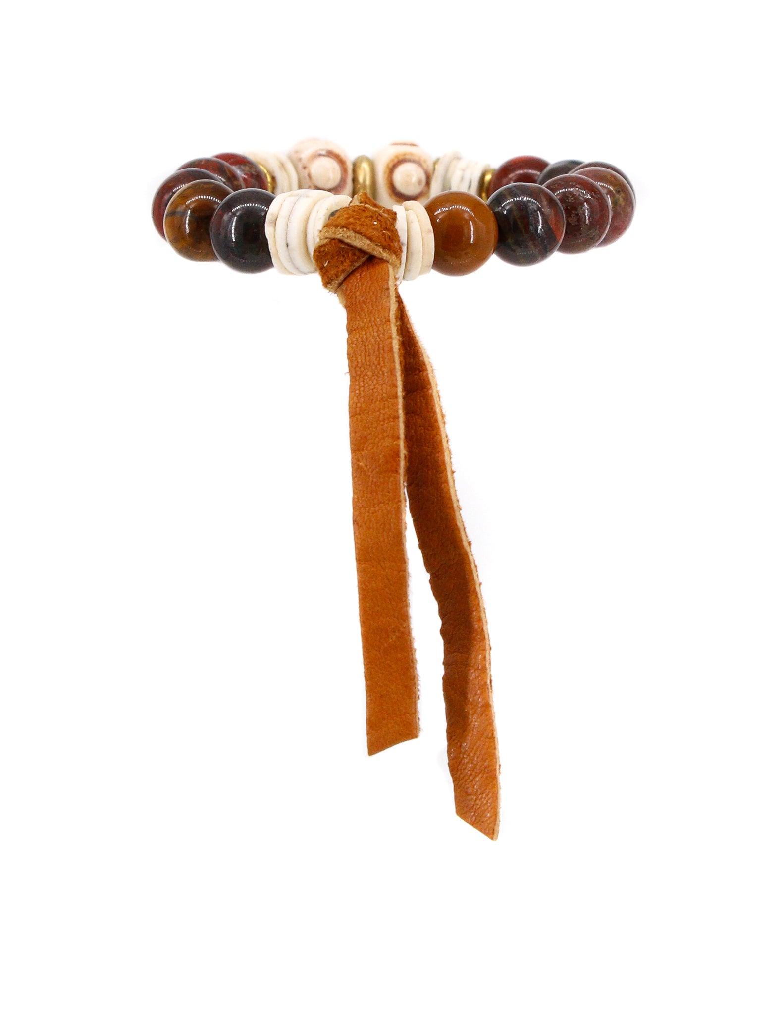 Red creek jasper with carved cream bone bead bracelet