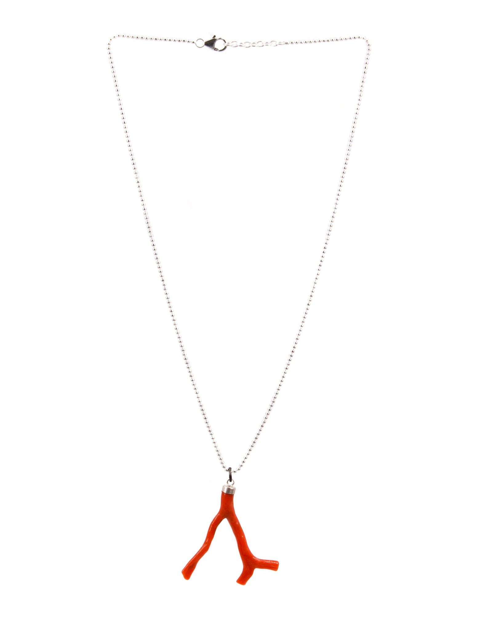 Natural red branch coral on sterling silver ball chain