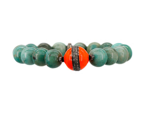 Amazonite with an orange enamel/diamond bead bracelet
