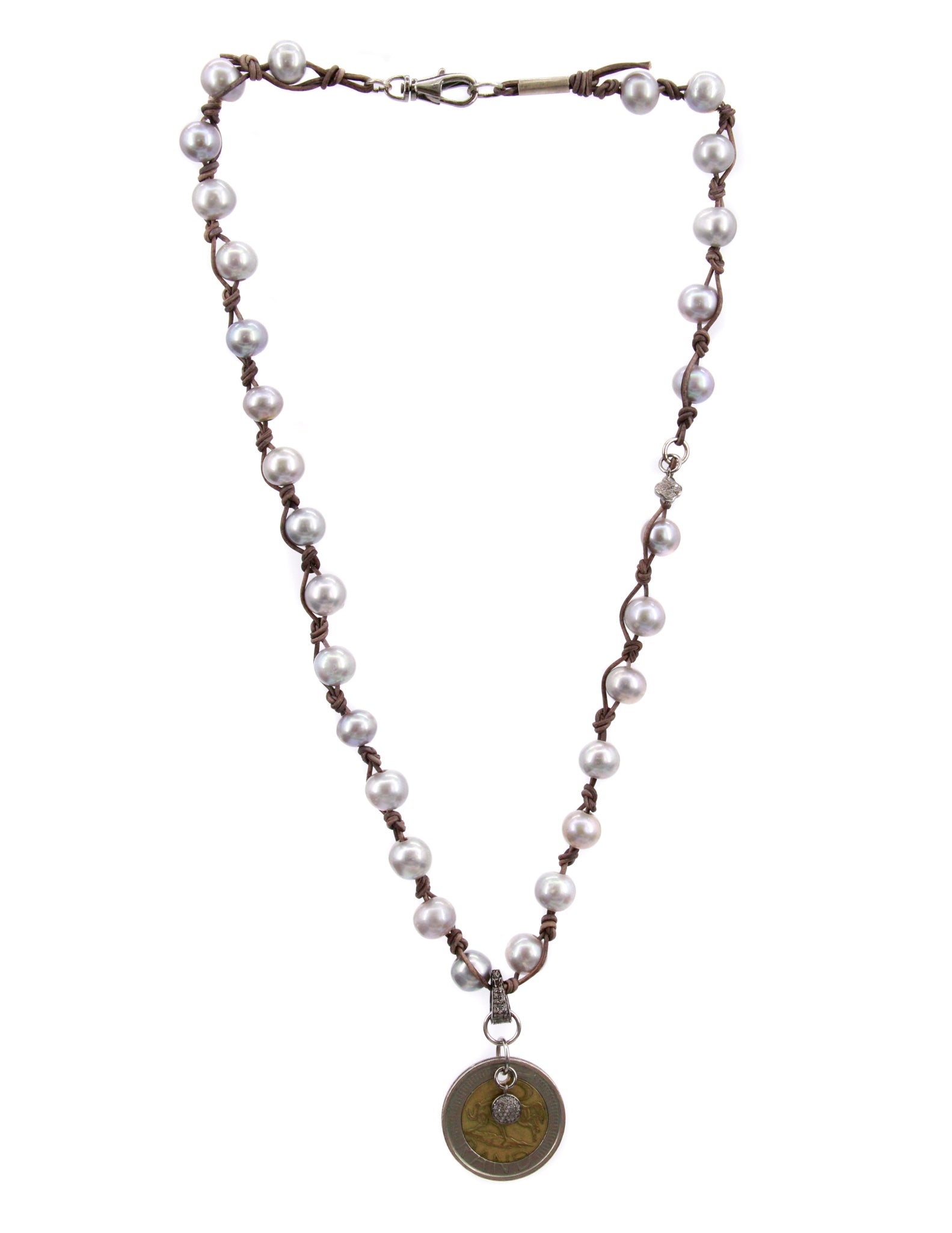 Pearl and leather necklace