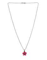 Load image into Gallery viewer, Sterling silver ball chain necklace with a pink enamel and diamond flower pendant

