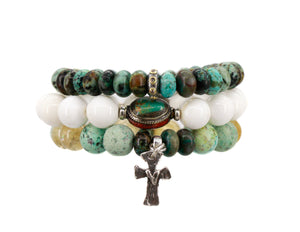 Conch shell and turquoise bracelet