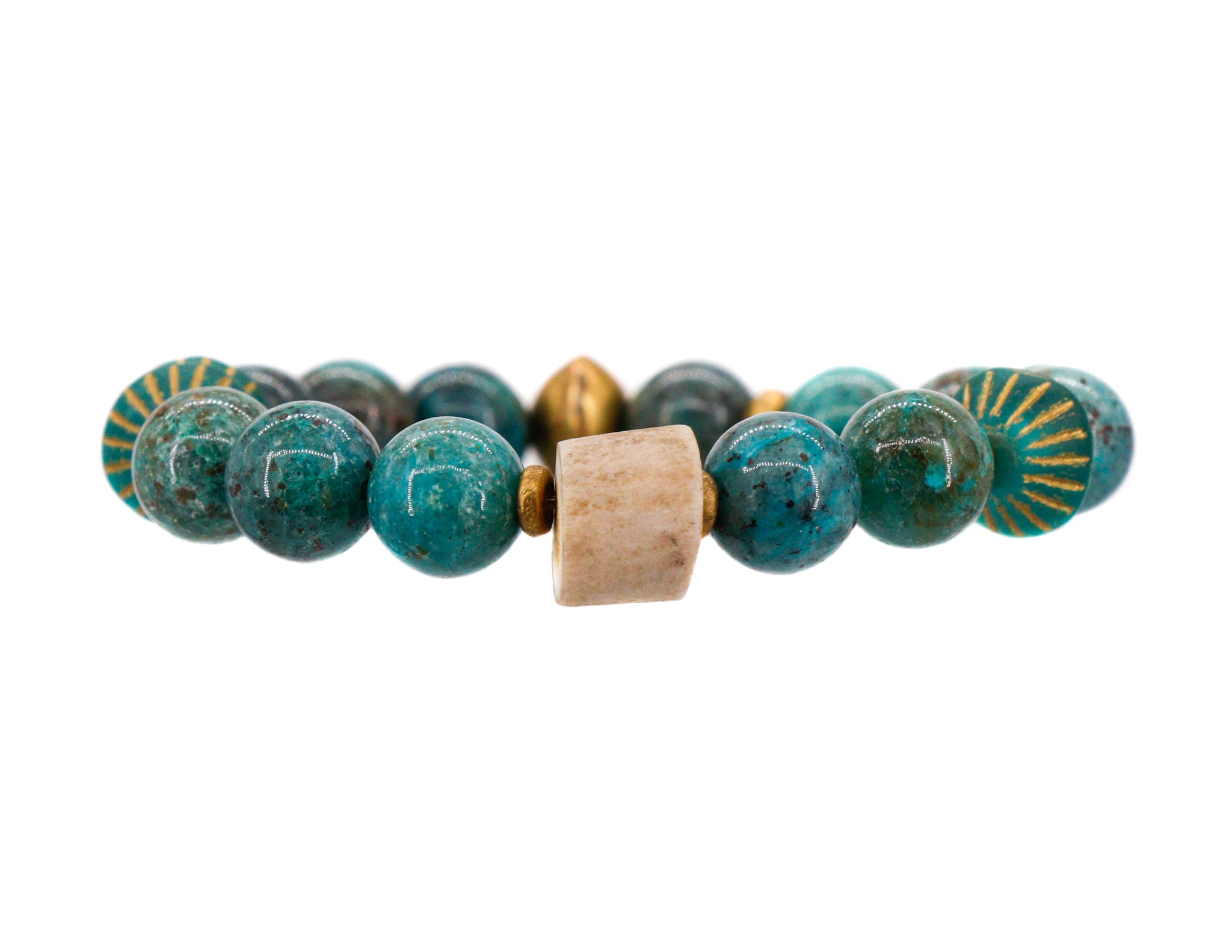 Cuprite with carved Czech beads and brass bracelet