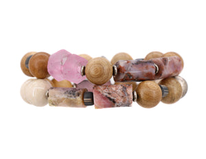 Pink opal with sandalwood and pink African bead bracelet