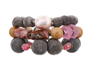 Pink opal with sandalwood and pink African bead bracelet
