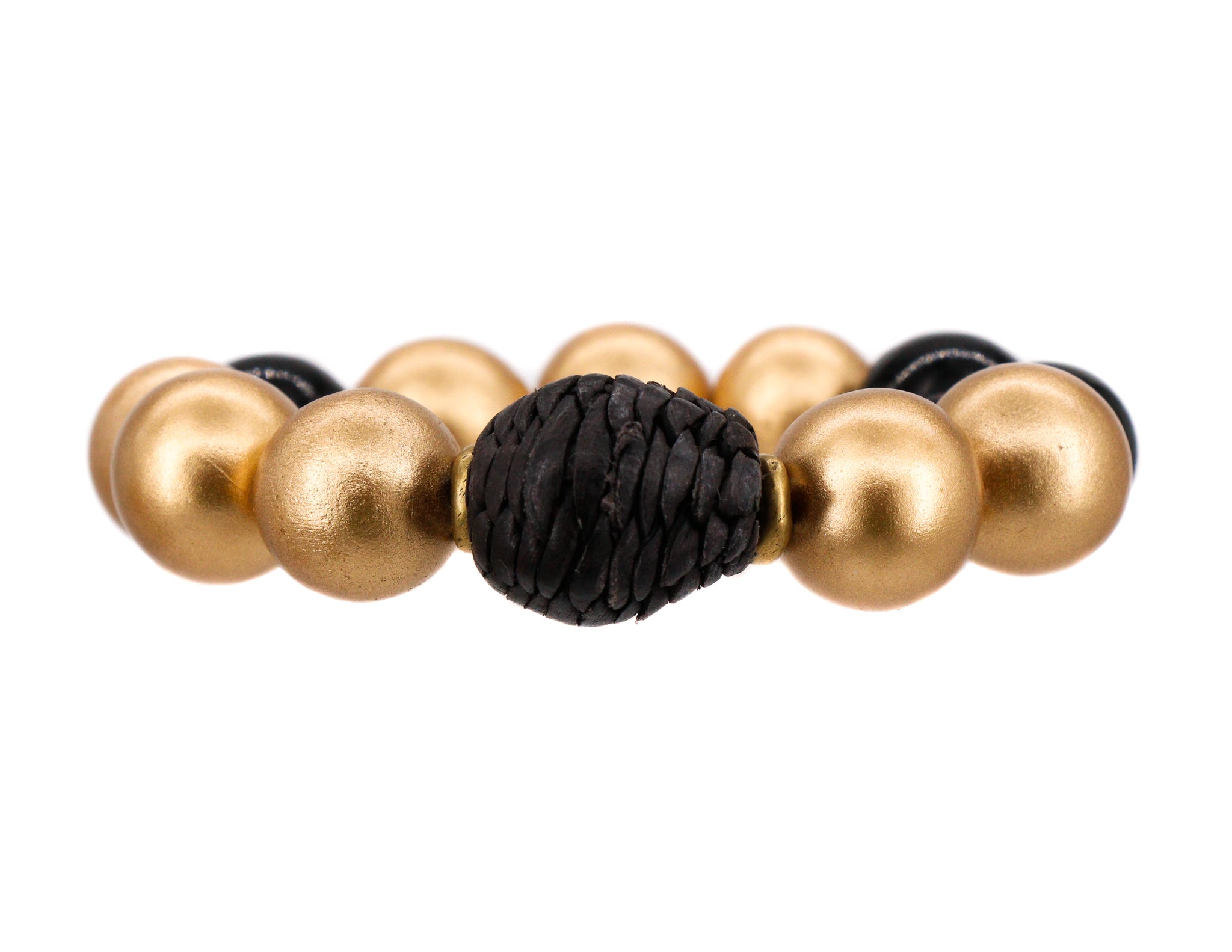 Leather black bead with gold bracelet