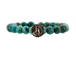 Chrysocolla with a repurposed designer horse button bracelet