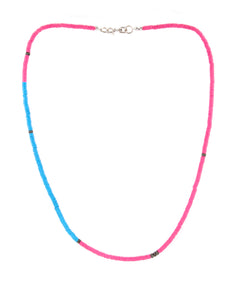 Hot pink and blue African vinyl necklace with diamonds