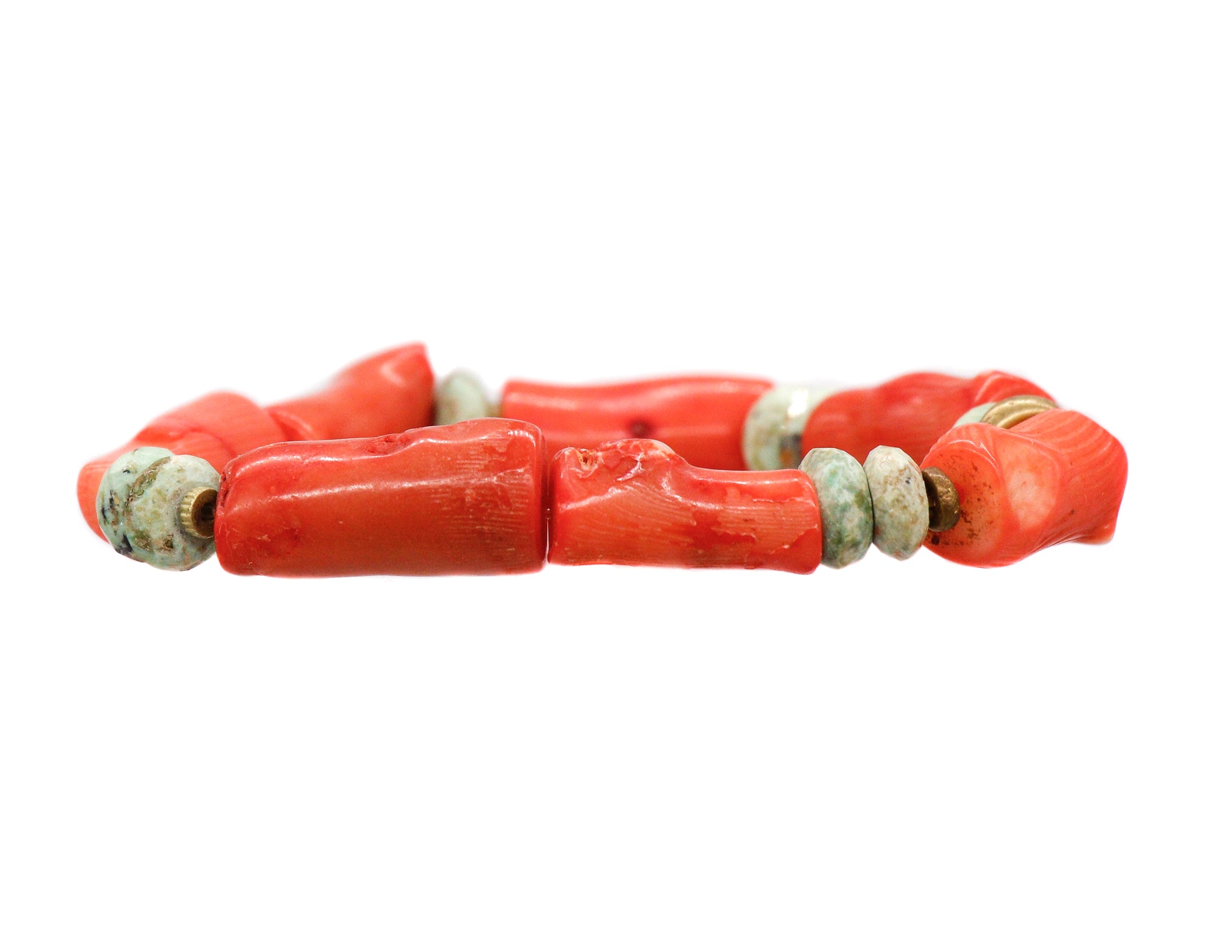 Natural coral bracelet with faceted Peruvian turquoise